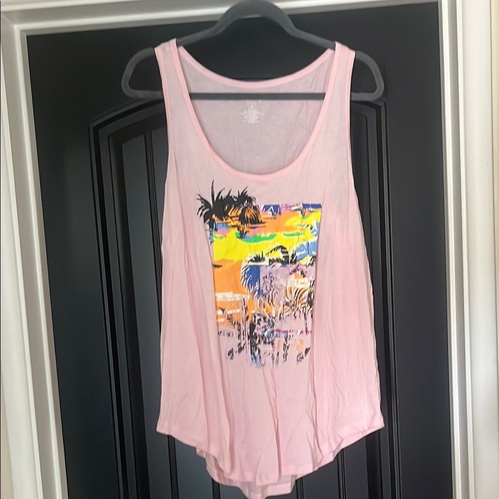 Torrid Pink Yellow Graphic Tank Top Relaxed Fit